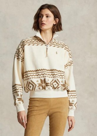 Beżowe damskie bluzy polarowe Ralph Lauren Tonal z motywem Fair Isle