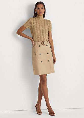 Beżowe damskie spódnice Ralph Lauren z paskiem i mikroszlifowanym splotem twill
