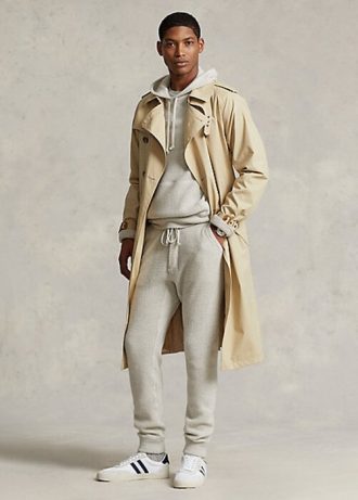 Beżowe męskie płaszcze typu trencz Ralph Lauren z elastycznej bawełny