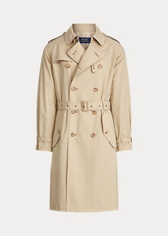 Beżowe męskie płaszcze typu trencz Ralph Lauren z elastycznej bawełny