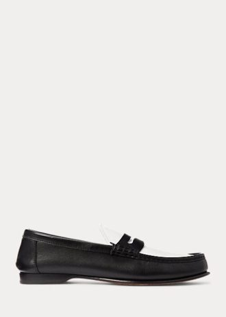 Beżowo-białe damskie mokasyny Ralph Lauren Chalmers ze skóry cielęcej Penny Loafers