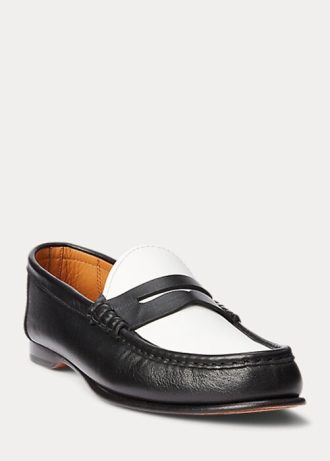 Beżowo-białe damskie mokasyny Ralph Lauren Chalmers ze skóry cielęcej Penny Loafers