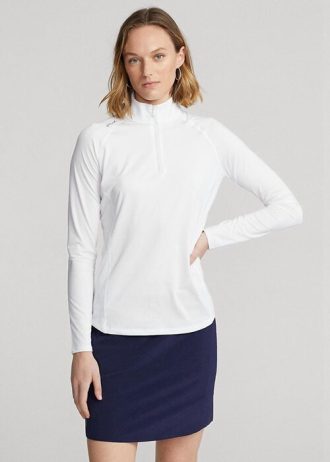 Biała damska bluza z kapturem Ralph Lauren Jersey z zamkiem błyskawicznym 1/4 Biała damska bluza z kapturem Ralph Lauren Jersey z zamkiem błyskawicznym 1/4