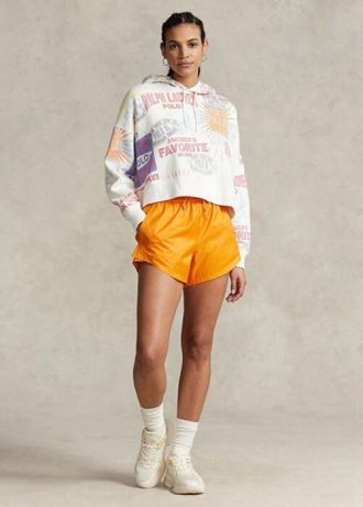 Biała damska bluza z kapturem Ralph Lauren z nadrukiem i logo, oversize