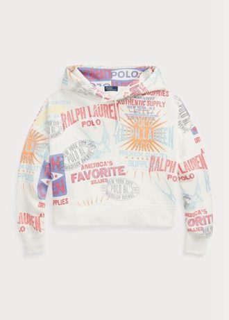 Biała damska bluza z kapturem Ralph Lauren z nadrukiem i logo, oversize