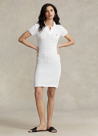 Biała damska sukienka Ralph Lauren Skinny Fit Cable Cotton