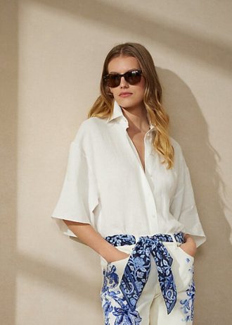 Białe damskie bluzki lniane Ralph Lauren Soloman
