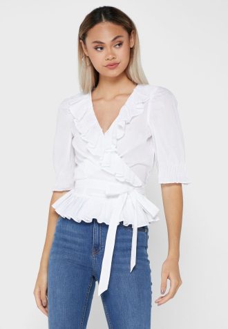 Białe damskie bluzki Ralph Lauren z falbankami