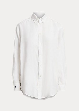 Białe damskie koszule lniane Ralph Lauren o luźnym kroju