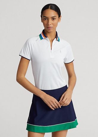 Białe damskie koszulki polo Ralph Lauren Tailored Fit z zamkiem 1/4 Białe damskie koszulki polo Ralph Lauren Tailored Fit z zamkiem 1/4
