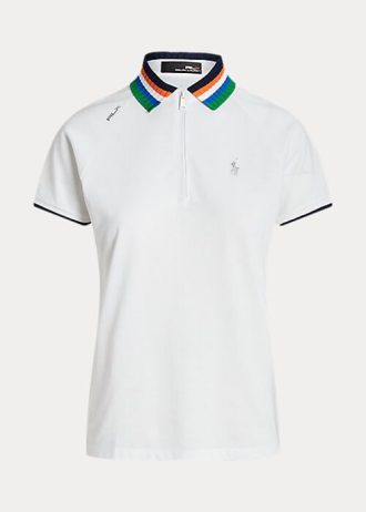 Białe damskie koszulki polo Ralph Lauren Tailored Fit z zamkiem 1/4 Białe damskie koszulki polo Ralph Lauren Tailored Fit z zamkiem 1/4