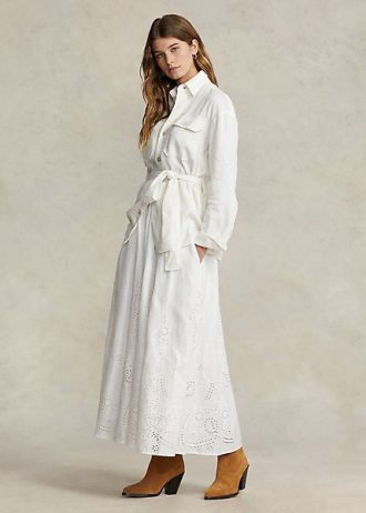 Białe damskie spódnice midi z lnu z oczkami Ralph Lauren Białe damskie spódnice midi z lnu z oczkami Ralph Lauren