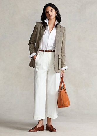 Białe damskie spodnie chino Ralph Lauren z szerokimi nogawkami
