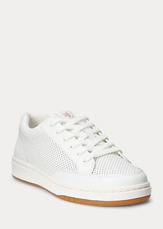 Białe damskie trampki Ralph Lauren Hailey z perforowanej skóry