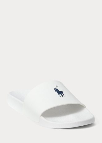 Białe/granatowe męskie kapcie Ralph Lauren Signature Pony