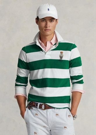 Białe męskie koszulki polo Ralph Lauren Custom Slim Fit Bear Rugby
