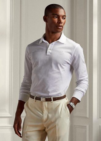 Białe męskie koszulki polo Ralph Lauren Custom Slim Fit Pique