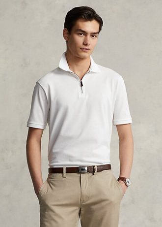 Białe męskie koszulki polo Ralph Lauren z siateczki i zamkiem błyskawicznym