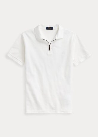 Białe męskie koszulki polo Ralph Lauren z siateczki i zamkiem błyskawicznym