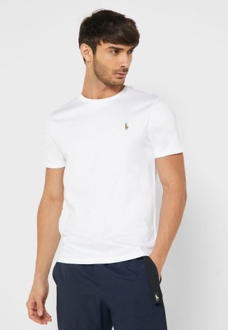 Białe męskie koszulki Ralph Lauren Essential z okrągłym dekoltem