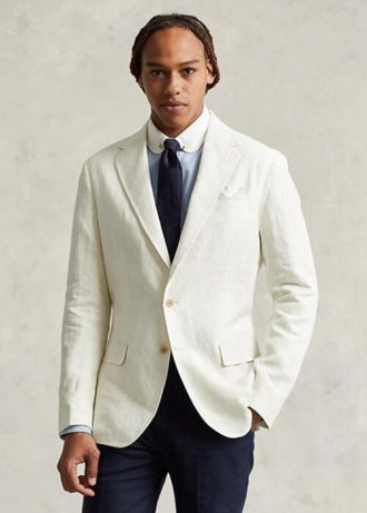 Białe męskie marynarki garniturowe Ralph Lauren Polo Soft Linen