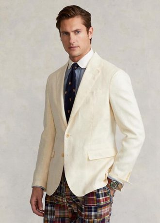 Białe męskie marynarki garniturowe Ralph Lauren Polo Soft Linen