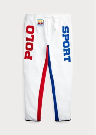 Białe męskie spodnie polarowe Ralph Lauren Polo Sport w bloki kolorów