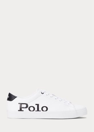 Biało-czarne męskie skórzane trampki Ralph Lauren Longwood z logo