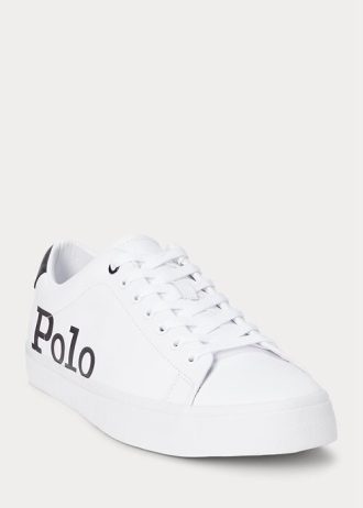 Biało-czarne męskie skórzane trampki Ralph Lauren Longwood z logo
