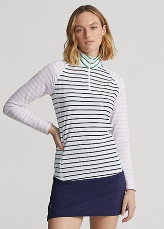 Biało-granatowo-różowe damskie bluzy z dzianiny w paski Ralph Lauren z elastycznego dżerseju