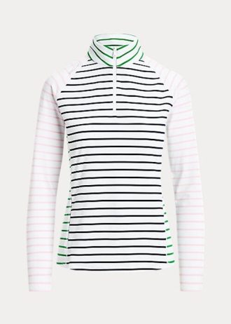 Biało-granatowo-różowe damskie bluzy z dzianiny w paski Ralph Lauren z elastycznego dżerseju