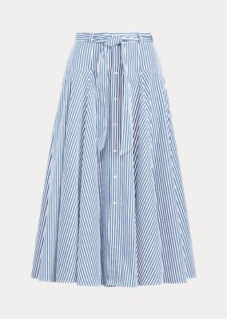 Biało-niebieskie damskie spódnice Ralph Lauren w paski z bawełny o kroju litery A Biało-niebieskie damskie spódnice Ralph Lauren w paski z bawełny o kroju litery A