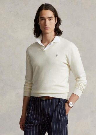 Biały męski sweter Ralph Lauren Slim Fit z teksturowanej bawełny