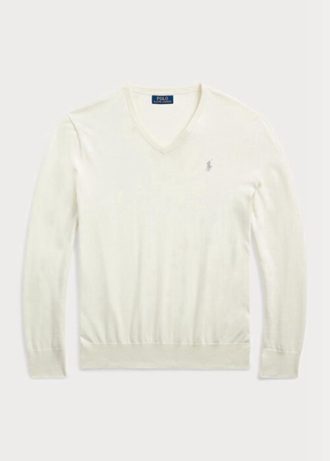 Biały męski sweter Ralph Lauren Slim Fit z teksturowanej bawełny