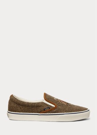 Brązowe/brązowe męskie trampki wsuwane Ralph Lauren Keaton Tweed