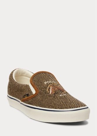 Brązowe/brązowe męskie trampki wsuwane Ralph Lauren Keaton Tweed