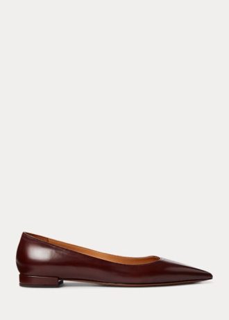 Brązowe damskie baleriny Ralph Lauren Kendrya ze skóry cielęcej