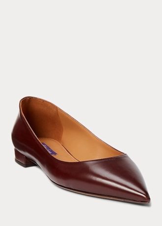 Brązowe damskie baleriny Ralph Lauren Kendrya ze skóry cielęcej