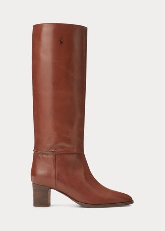 Brązowe damskie buty Ralph Lauren Tall Calfski