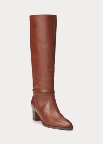 Brązowe damskie buty Ralph Lauren Tall Calfski