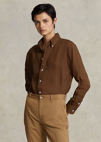 Brązowe damskie koszule lniane Ralph Lauren o luźnym kroju