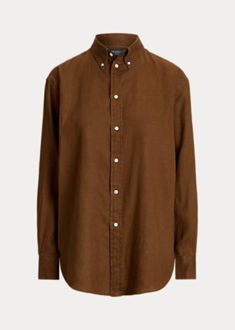 Brązowe damskie koszule lniane Ralph Lauren o luźnym kroju