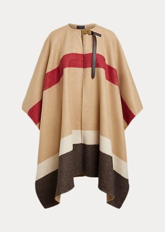 Brązowe damskie kurtki typu poncho w paski z podwójnym zapięciem marki Ralph Lauren Polo ID