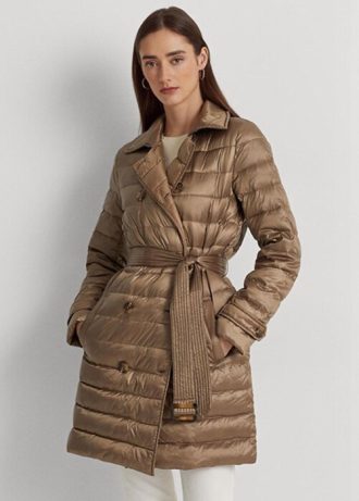 Brązowe damskie pikowane kurtki puchowe Ralph Lauren Metallic