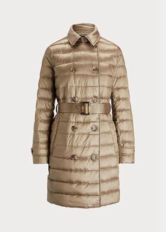 Brązowe damskie pikowane kurtki puchowe Ralph Lauren Metallic