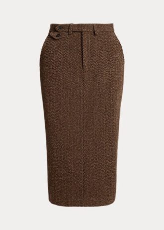 Brązowe damskie spódnice z wełny Mychele w jodełkę marki Ralph Lauren Brązowe damskie spódnice z wełny Mychele w jodełkę marki Ralph Lauren