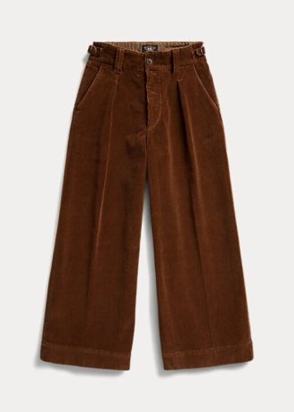 Brązowe damskie spodnie z szerokimi nogawkami z skróconego sztruksu marki Ralph Lauren