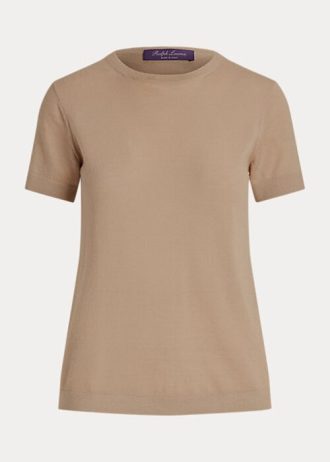 Brązowe damskie swetry z krótkim rękawem Ralph Lauren z kaszmiru