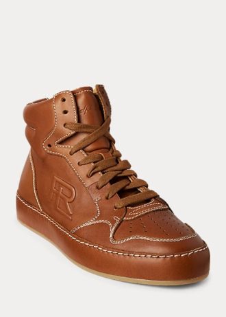 Brązowe damskie trampki Ralph Lauren Jaemyn z cielęcej skóry za kostkę Brązowe damskie trampki Ralph Lauren Jaemyn z cielęcej skóry za kostkę
