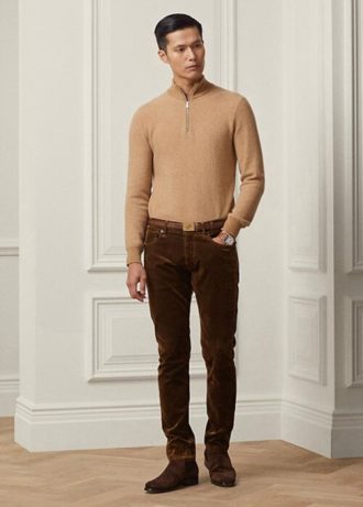 Brązowe męskie jeansy Ralph Lauren Slim Fit Stretch Velvet